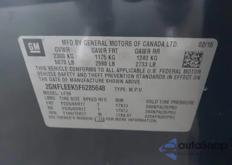 2015 Chevrolet Equinox Ls z USA, uszkodzony, nr VIN 2GNFLEEK5F6285648